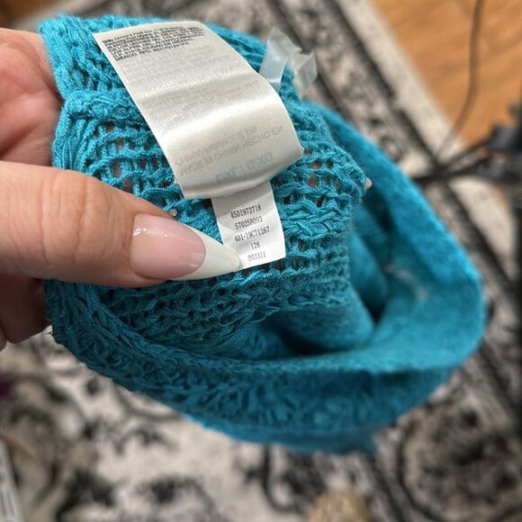 Chico's Turquoise Blue Tape Yarn Chunky Woven Convertible Poncho - Picture 11 of 15